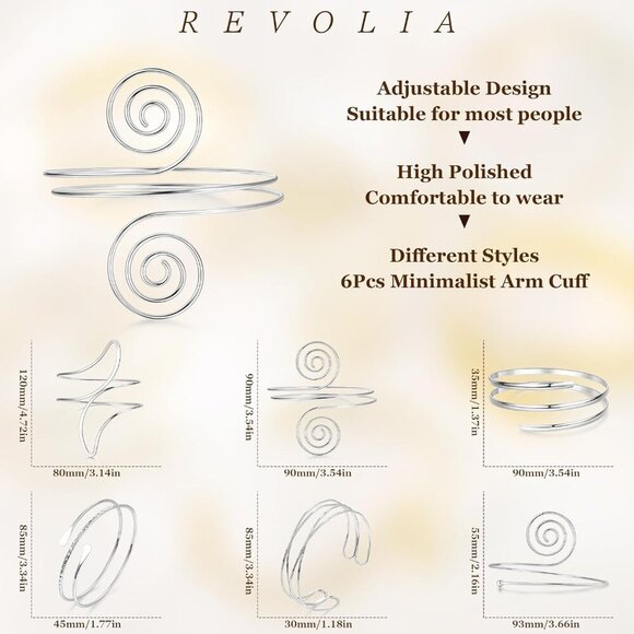 Gold Arm Cuff Set 6 Pcs, Adjustable Open Upper Arm Bangles for Women Stylish - Picture 3 of 6